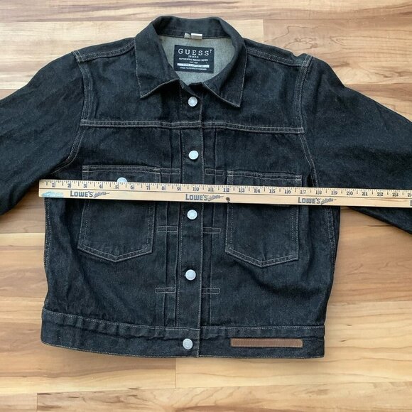Guess USA Jeans Denim Trucker Jacket Retro 90s Black Women’s XL Button - Picture 4 of 14